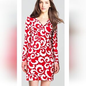 Diane Von Furstenberg Reina Spiral Ferns Large Coral 100% Silk Jersey Dress 8